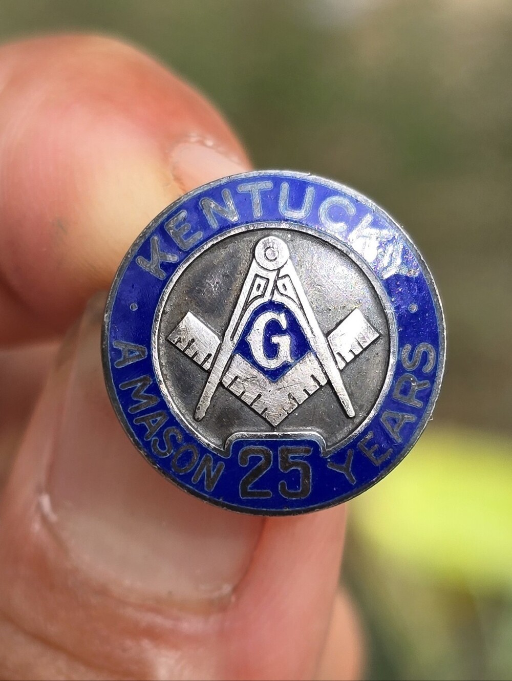Kentucky Masonic 25 Years Sterling Silver & Blue Enamel Lapel Pin